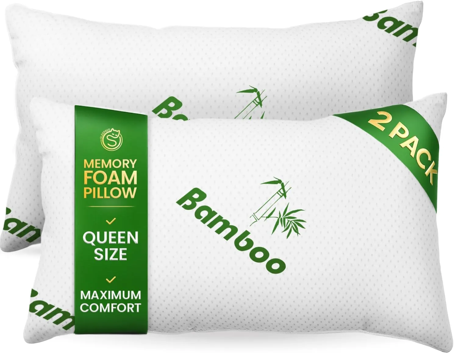 Memory Foam Pillows Queen Size Set of 2