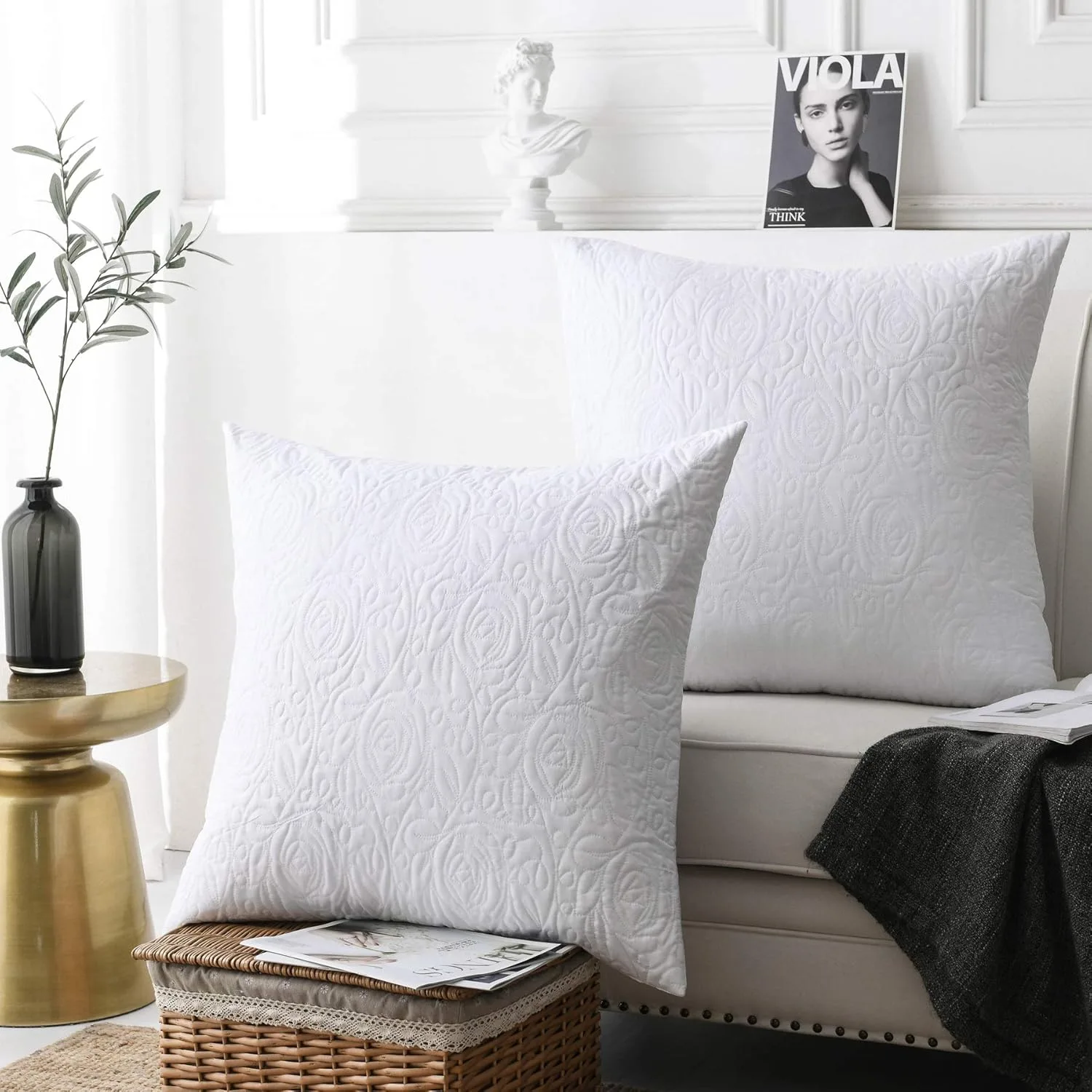 2 Pack Euro Sham Covers Euro sham 26x26 Euro Sham White 26 x 26 inches (White)