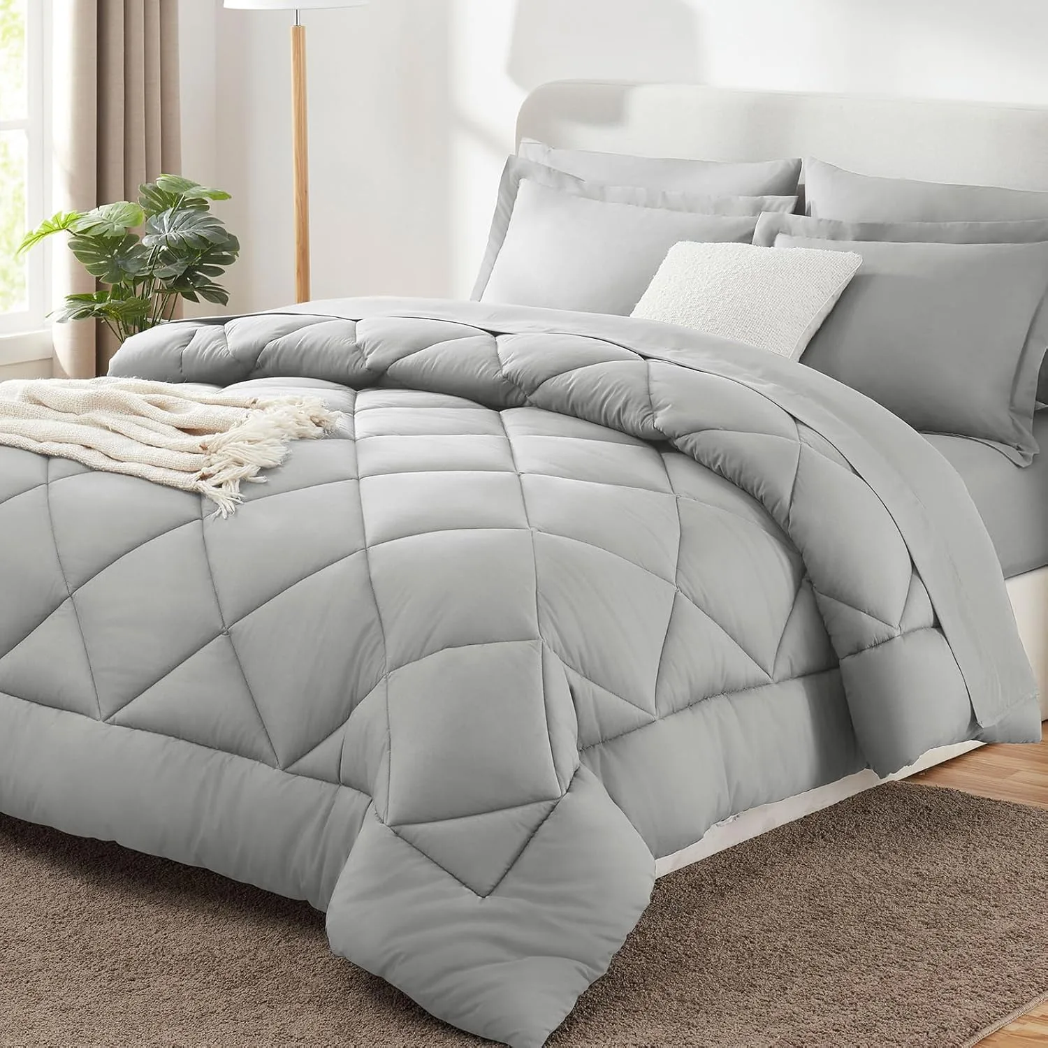 CozyLux King Size Comforter Set Light Grey