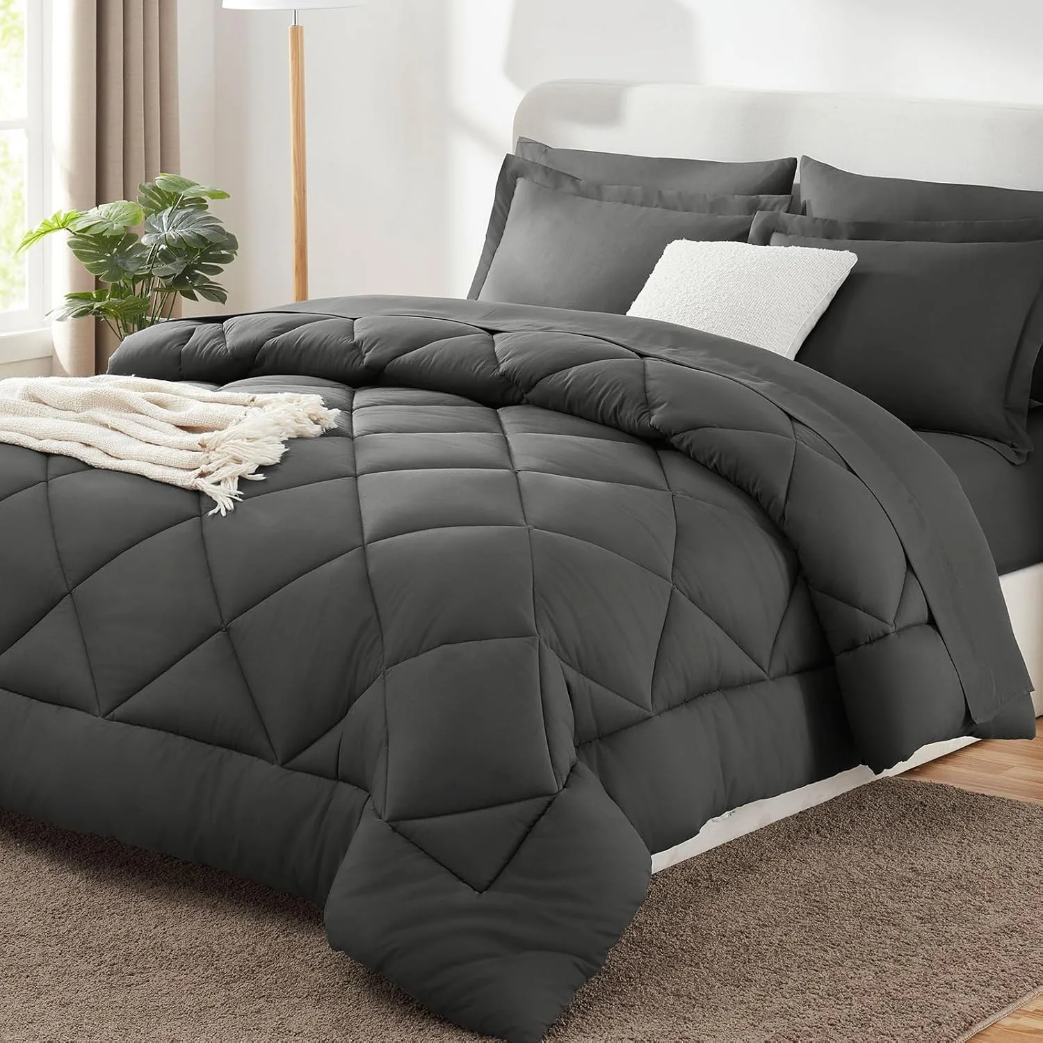 CozyLux Queen Comforter Set Dark Grey