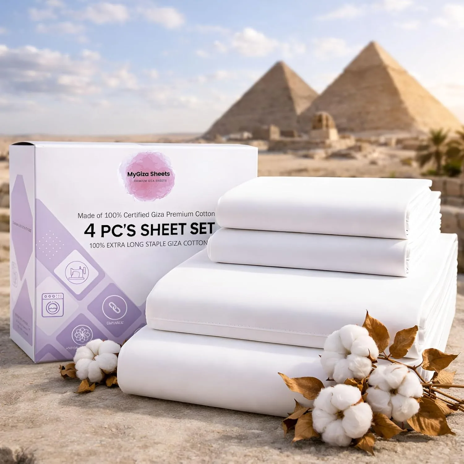 MyGiza Sheets 4 Pcs Queen Sheet Set