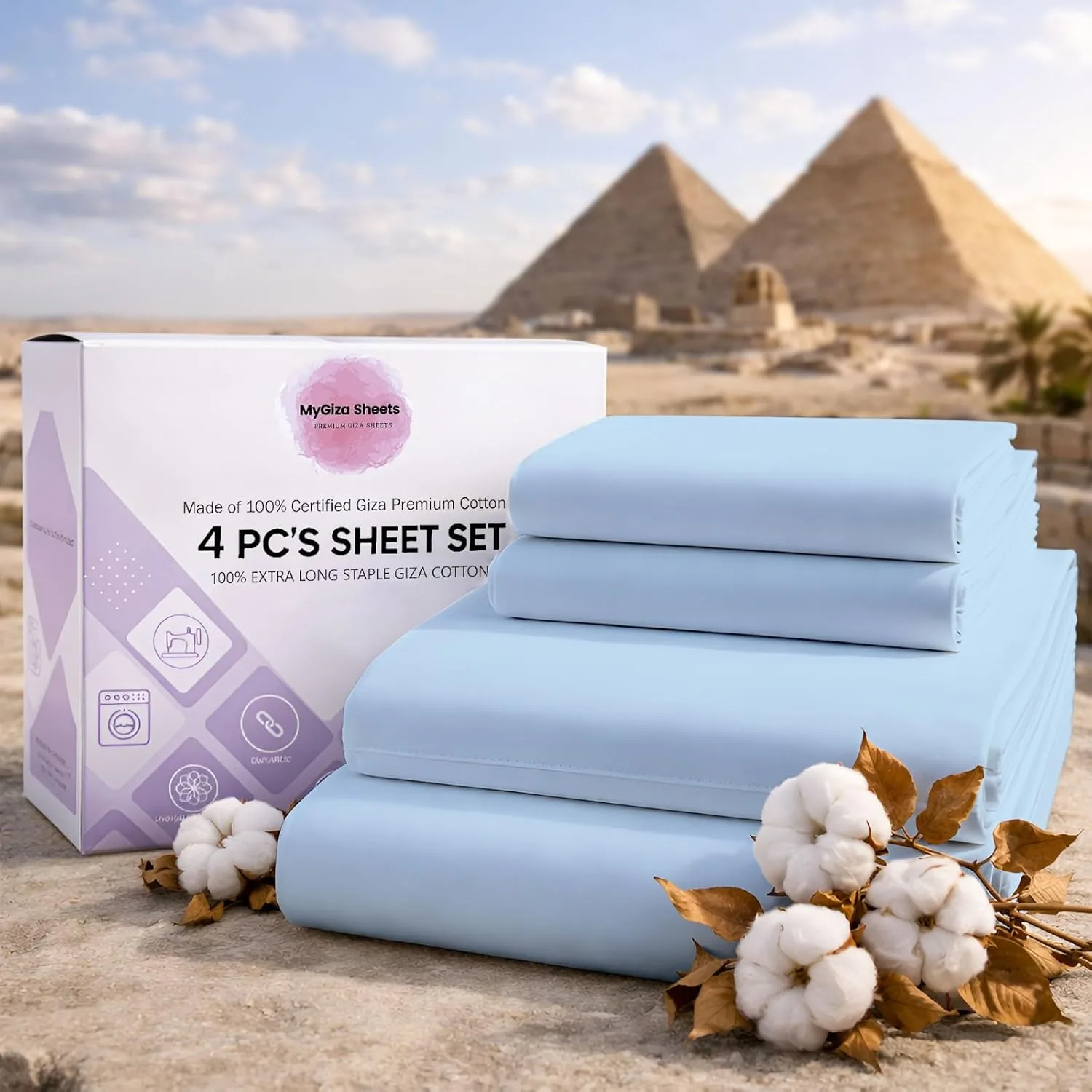 MyGiza Sheets 4 Pcs Queen Sheet Set