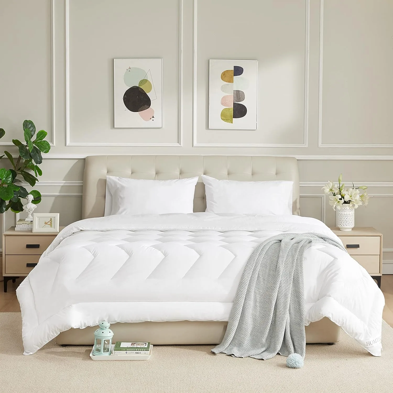 Duvet Insert Cotton Comforter King Size White Down Alternative Fill Duvet Insert 100% Cotton Shell