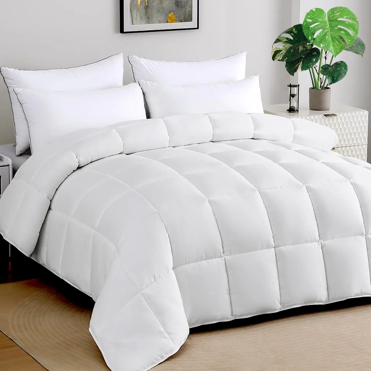 Stwiener Soft Oversized XL King Plus Comforter128 x 120" Extra Large Lightweight Down Alternative 8