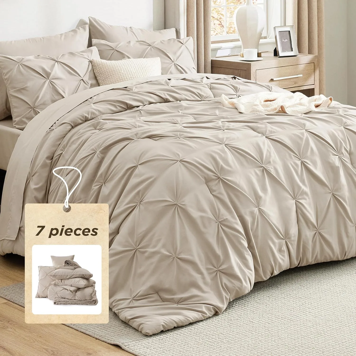 Bedsure King Size Comforter Set Beige