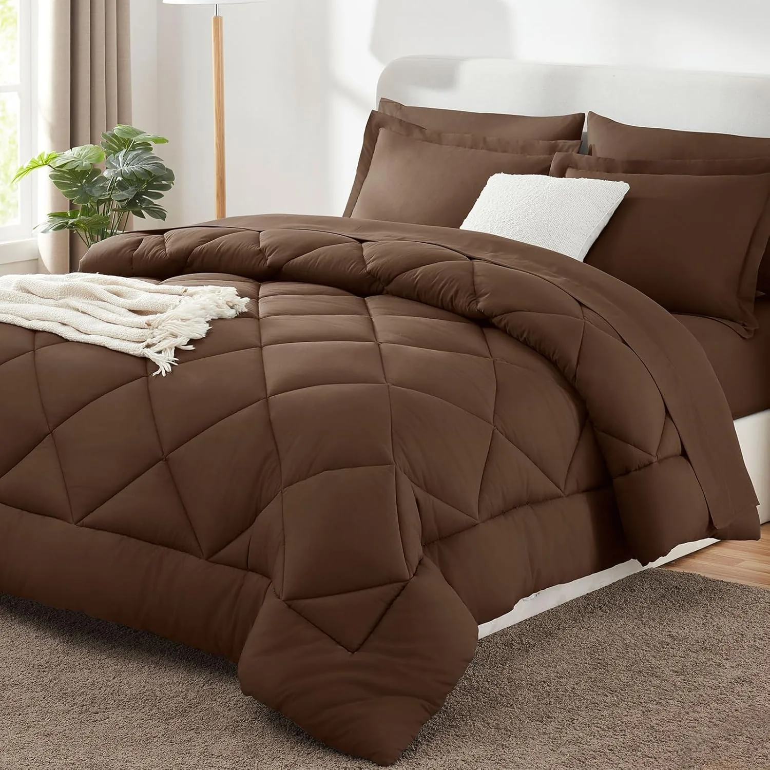CozyLux King Size Comforter Set Brown