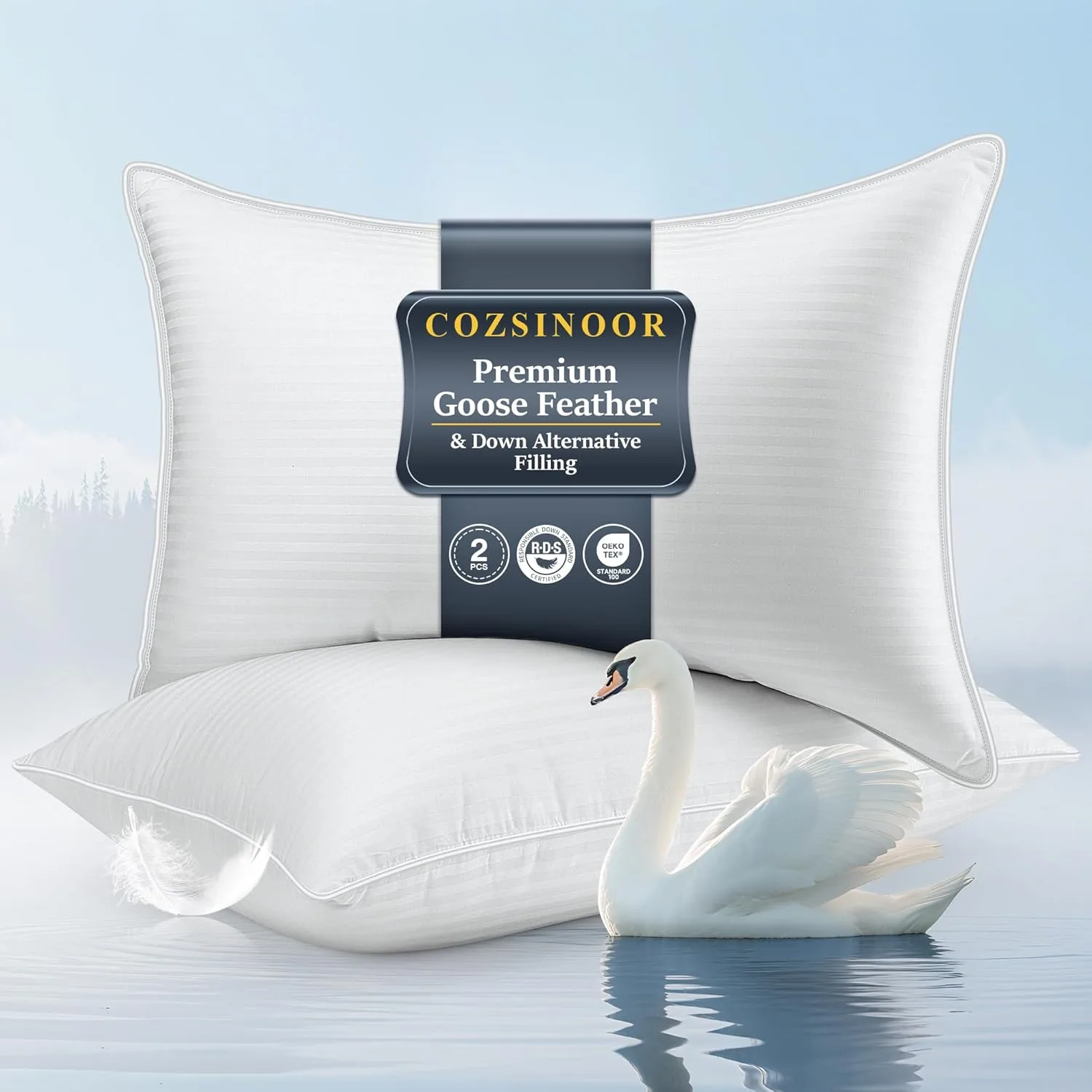Cozsinoor Goose Feather Pillows Queen Size Set of 2